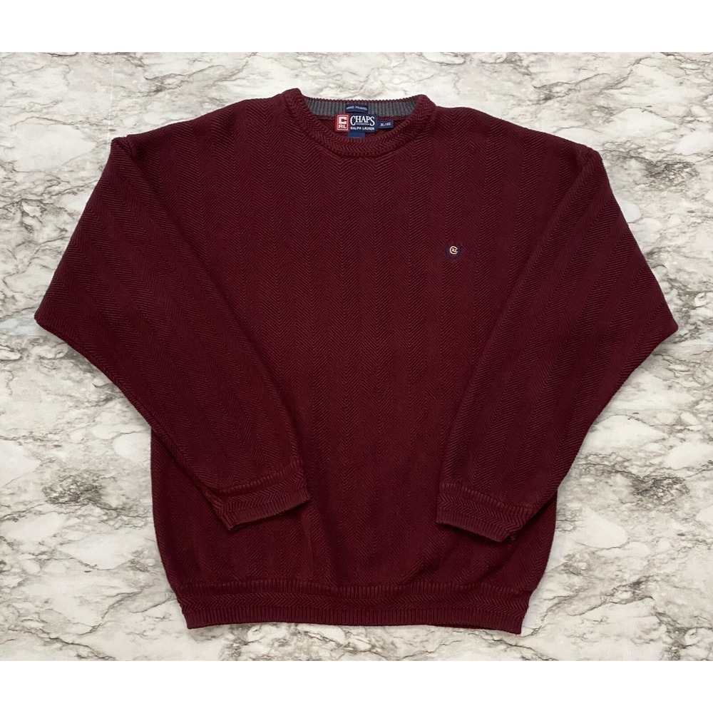 CHAPS Ralph Lauren Hand Framed Mens Sweater Size XL Burgundy Pullover‎ Emb Logo